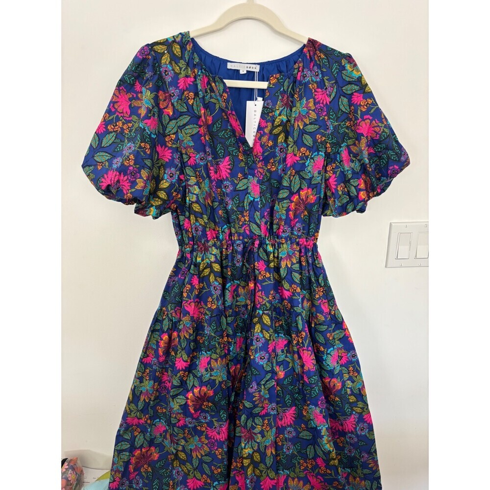 NWT Baltic Born Floral Puff Sleeve Mini Dress Women’s Small Cobalt Blue Wedding
